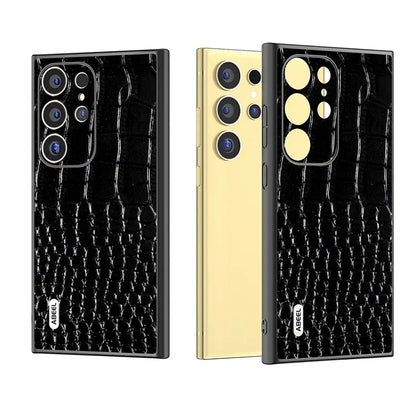 ABEEL For Samsung Galaxy S24 Ultra Case Crocodile Texture Genuine Cow Leather+PC+TPU Anti-Drop Phone Cover