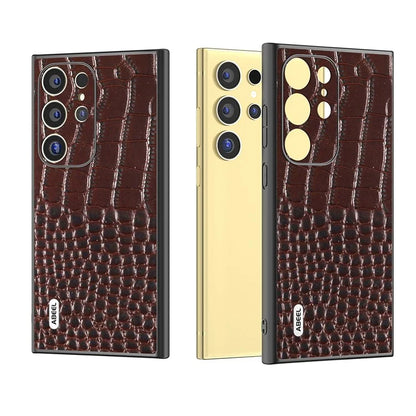 ABEEL For Samsung Galaxy S24 Ultra Case Crocodile Texture Genuine Cow Leather+PC+TPU Anti-Drop Phone Cover