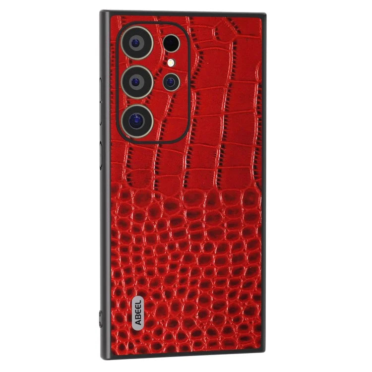 ABEEL For Samsung Galaxy S24 Ultra Case Crocodile Texture Genuine Cow Leather+PC+TPU Anti-Drop Phone Cover