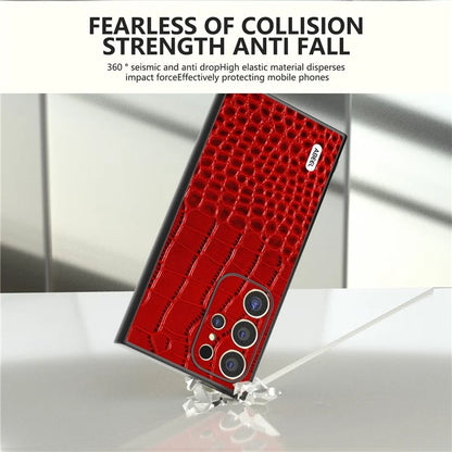 ABEEL For Samsung Galaxy S24 Ultra Case Crocodile Texture Genuine Cow Leather+PC+TPU Anti-Drop Phone Cover