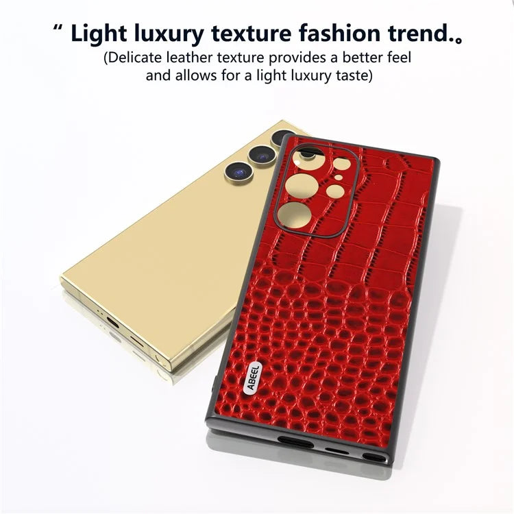 ABEEL For Samsung Galaxy S24 Ultra Case Crocodile Texture Genuine Cow Leather+PC+TPU Anti-Drop Phone Cover