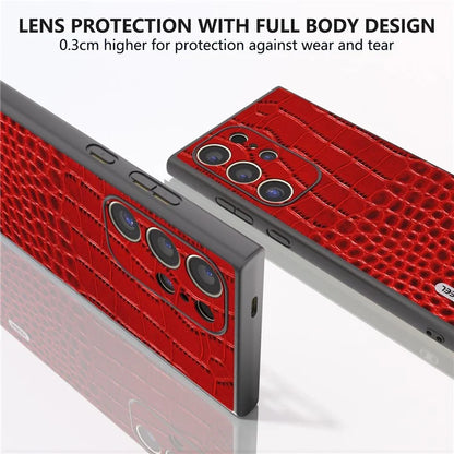 ABEEL For Samsung Galaxy S24 Ultra Case Crocodile Texture Genuine Cow Leather+PC+TPU Anti-Drop Phone Cover