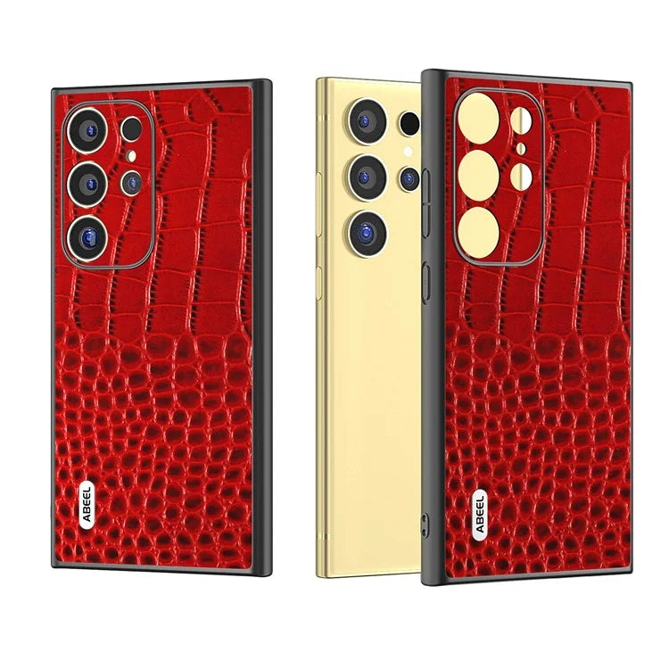 ABEEL For Samsung Galaxy S24 Ultra Case Crocodile Texture Genuine Cow Leather+PC+TPU Anti-Drop Phone Cover