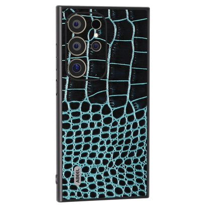 ABEEL For Samsung Galaxy S24 Ultra Case Crocodile Texture Genuine Cow Leather+PC+TPU Anti-Drop Phone Cover