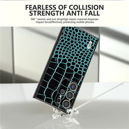 ABEEL For Samsung Galaxy S24 Ultra Case Crocodile Texture Genuine Cow Leather+PC+TPU Anti-Drop Phone Cover