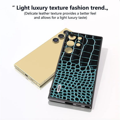 ABEEL For Samsung Galaxy S24 Ultra Case Crocodile Texture Genuine Cow Leather+PC+TPU Anti-Drop Phone Cover