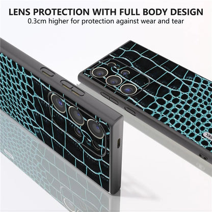 ABEEL For Samsung Galaxy S24 Ultra Case Crocodile Texture Genuine Cow Leather+PC+TPU Anti-Drop Phone Cover