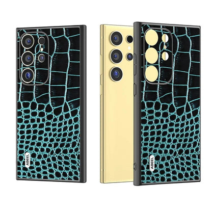 ABEEL For Samsung Galaxy S24 Ultra Case Crocodile Texture Genuine Cow Leather+PC+TPU Anti-Drop Phone Cover