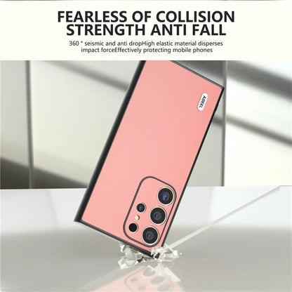 ABEEL For Samsung Galaxy S24 Ultra Case Textured Genuine Cow Leather Anti-Fingerprint Protective Cover
