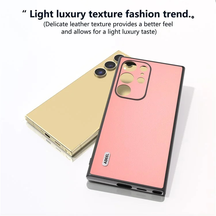 ABEEL For Samsung Galaxy S24 Ultra Case Textured Genuine Cow Leather Anti-Fingerprint Protective Cover