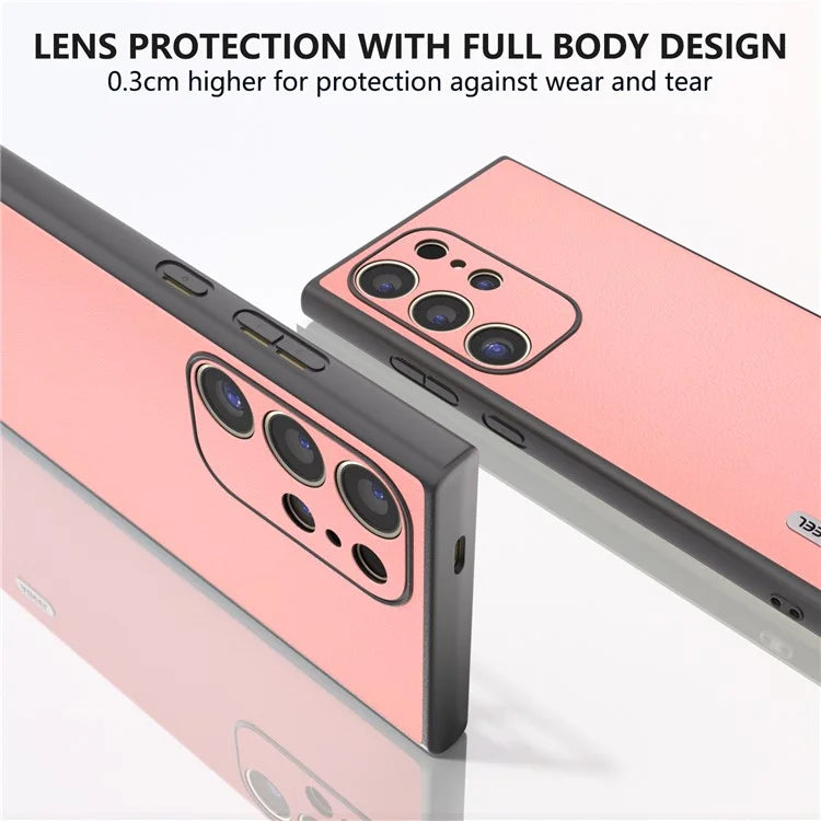 ABEEL For Samsung Galaxy S24 Ultra Case Textured Genuine Cow Leather Anti-Fingerprint Protective Cover