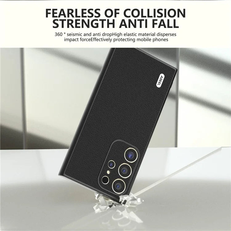 ABEEL For Samsung Galaxy S24 Ultra Case Textured Genuine Cow Leather Anti-Fingerprint Protective Cover
