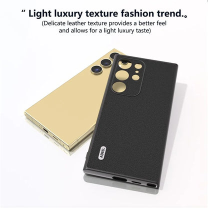 ABEEL For Samsung Galaxy S24 Ultra Case Textured Genuine Cow Leather Anti-Fingerprint Protective Cover