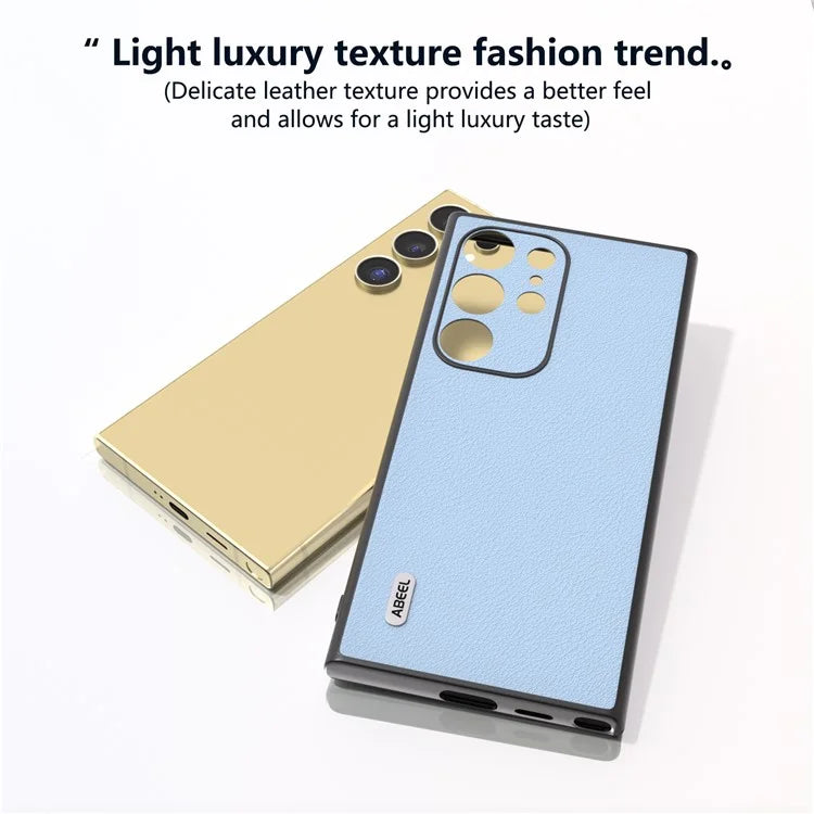 ABEEL For Samsung Galaxy S24 Ultra Case Textured Genuine Cow Leather Anti-Fingerprint Protective Cover