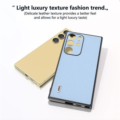 ABEEL For Samsung Galaxy S24 Ultra Case Textured Genuine Cow Leather Anti-Fingerprint Protective Cover