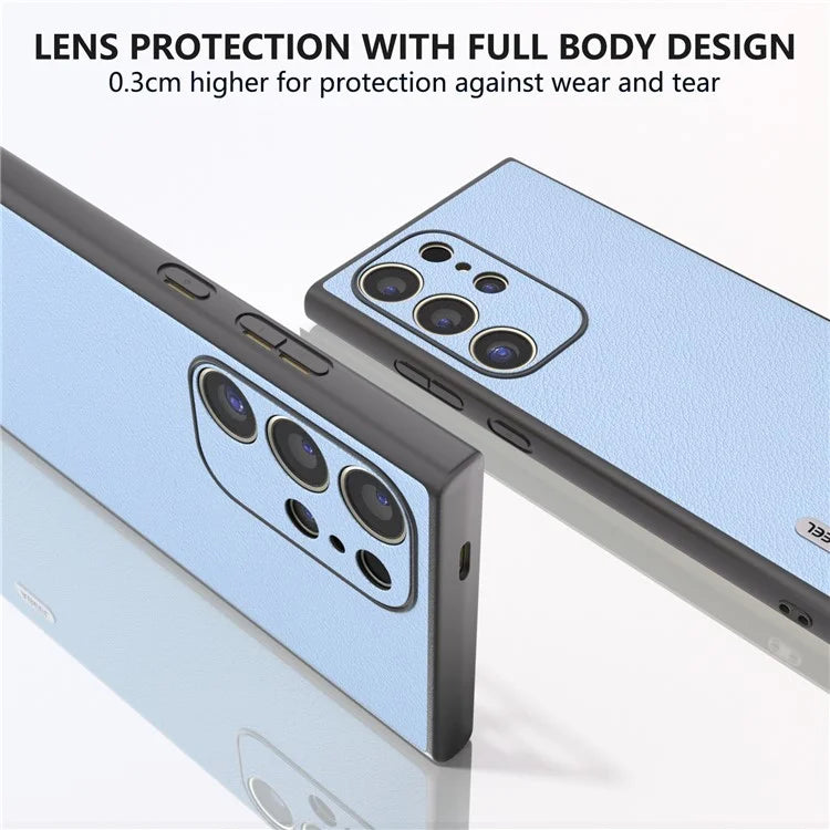ABEEL For Samsung Galaxy S24 Ultra Case Textured Genuine Cow Leather Anti-Fingerprint Protective Cover