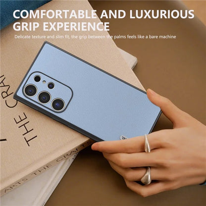 ABEEL For Samsung Galaxy S24 Ultra Case Textured Genuine Cow Leather Anti-Fingerprint Protective Cover