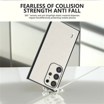 ABEEL For Samsung Galaxy S24 Ultra Case Textured Genuine Cow Leather Anti-Fingerprint Protective Cover