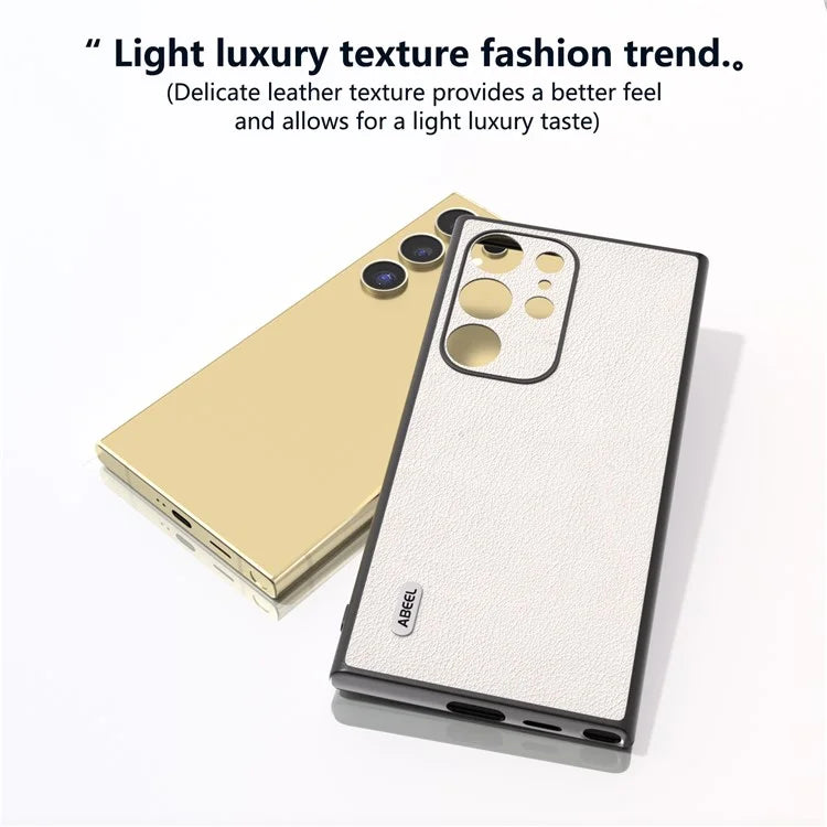 ABEEL For Samsung Galaxy S24 Ultra Case Textured Genuine Cow Leather Anti-Fingerprint Protective Cover