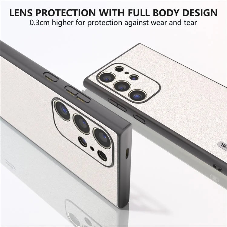 ABEEL For Samsung Galaxy S24 Ultra Case Textured Genuine Cow Leather Anti-Fingerprint Protective Cover