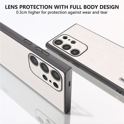 ABEEL For Samsung Galaxy S24 Ultra Case Textured Genuine Cow Leather Anti-Fingerprint Protective Cover