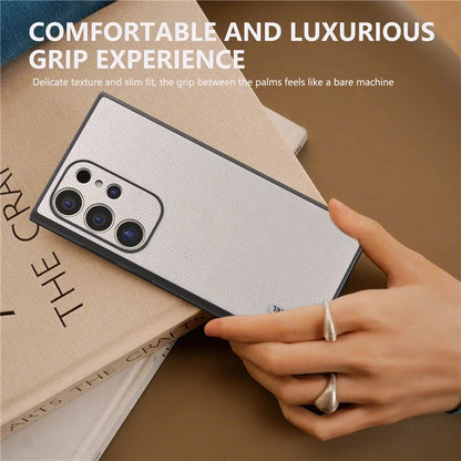ABEEL For Samsung Galaxy S24 Ultra Case Textured Genuine Cow Leather Anti-Fingerprint Protective Cover