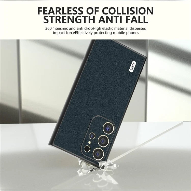 ABEEL For Samsung Galaxy S24 Ultra Case Textured Genuine Cow Leather Anti-Fingerprint Protective Cover