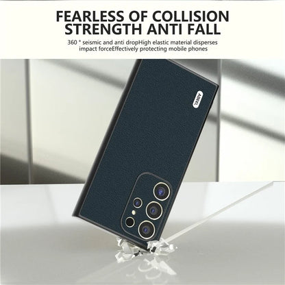 ABEEL For Samsung Galaxy S24 Ultra Case Textured Genuine Cow Leather Anti-Fingerprint Protective Cover
