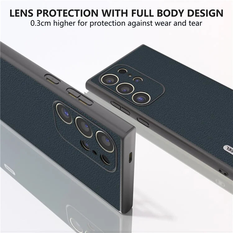 ABEEL For Samsung Galaxy S24 Ultra Case Textured Genuine Cow Leather Anti-Fingerprint Protective Cover