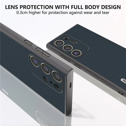 ABEEL For Samsung Galaxy S24 Ultra Case Textured Genuine Cow Leather Anti-Fingerprint Protective Cover