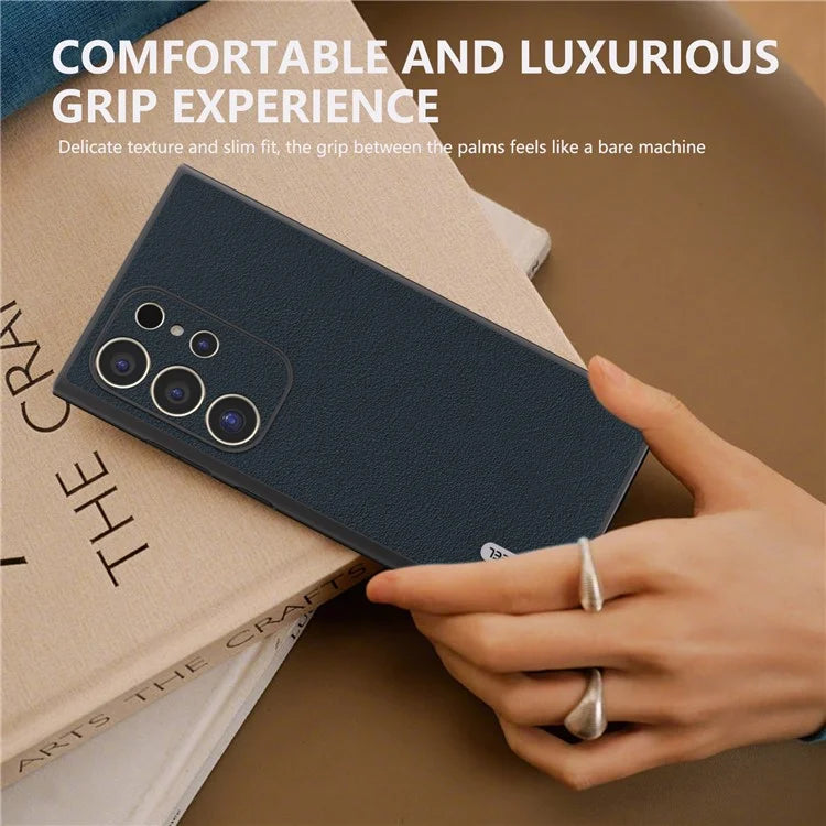 ABEEL For Samsung Galaxy S24 Ultra Case Textured Genuine Cow Leather Anti-Fingerprint Protective Cover