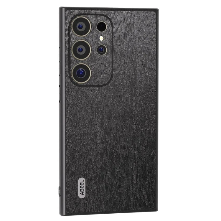 ABEEL For Samsung Galaxy S24 Ultra Case Wood Texture Leather Coated PC+TPU Hybrid Cover