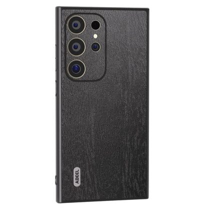 ABEEL For Samsung Galaxy S24 Ultra Case Wood Texture Leather Coated PC+TPU Hybrid Cover