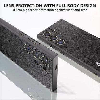 ABEEL For Samsung Galaxy S24 Ultra Case Wood Texture Leather Coated PC+TPU Hybrid Cover