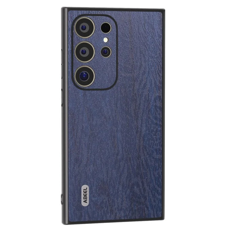 ABEEL For Samsung Galaxy S24 Ultra Case Wood Texture Leather Coated PC+TPU Hybrid Cover