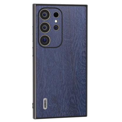 ABEEL For Samsung Galaxy S24 Ultra Case Wood Texture Leather Coated PC+TPU Hybrid Cover