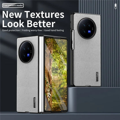 For vivo X Fold3 Pro Case Wood Grain PU Leather+PC+TPU Shockproof Folding Phone Cover