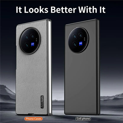 For vivo X Fold3 Pro Case Wood Grain PU Leather+PC+TPU Shockproof Folding Phone Cover