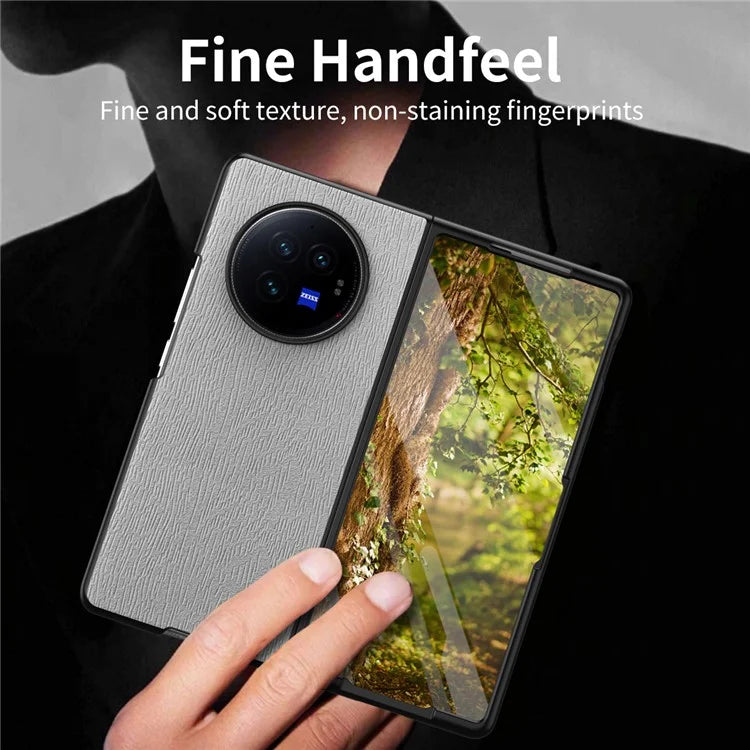 For vivo X Fold3 Pro Case Wood Grain PU Leather+PC+TPU Shockproof Folding Phone Cover