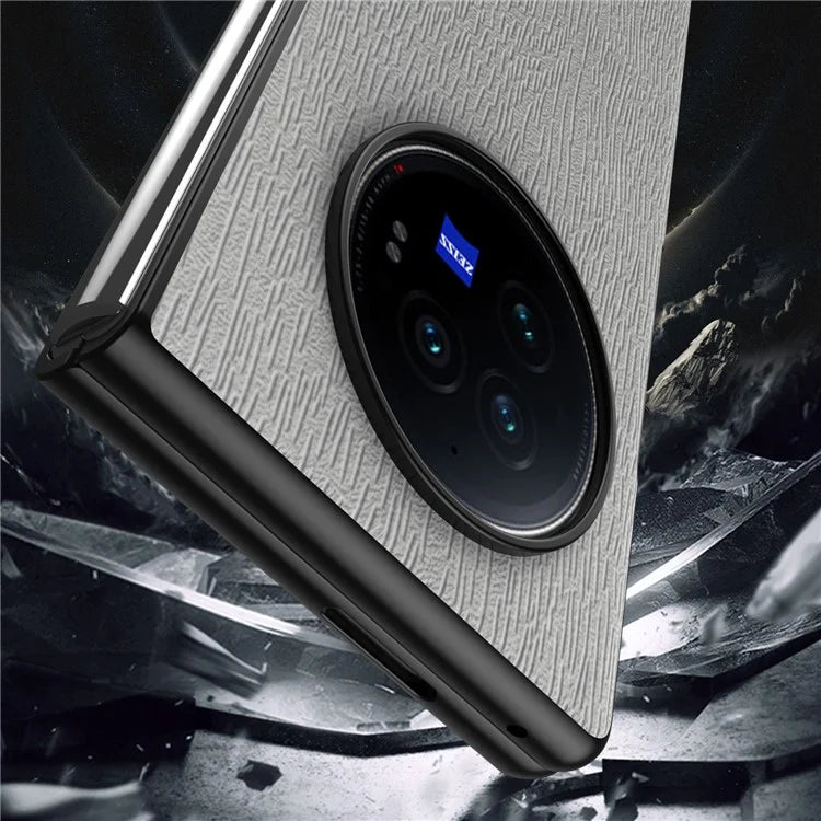 For vivo X Fold3 Pro Case Wood Grain PU Leather+PC+TPU Shockproof Folding Phone Cover
