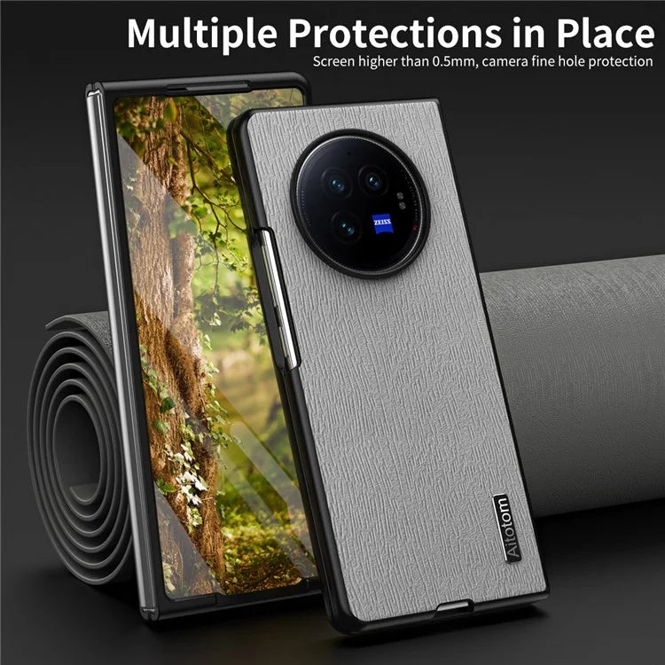 For vivo X Fold3 Case PU Leather+PC+TPU Tree Pattern Slim Protective Phone Cover