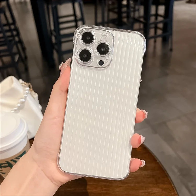 For iPhone 14 Pro Transparent Case Corrugated Texture PC Frameless Phone Cover