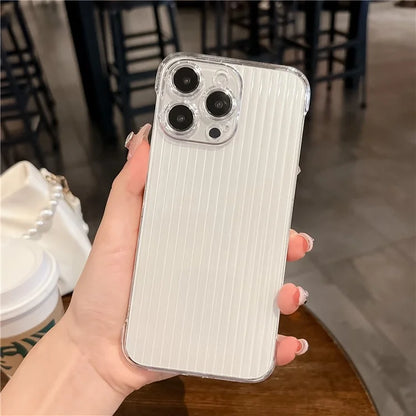 For iPhone 15 Pro Max Case Clear Corrugated Texture Hard PC Frameless Phone Cover