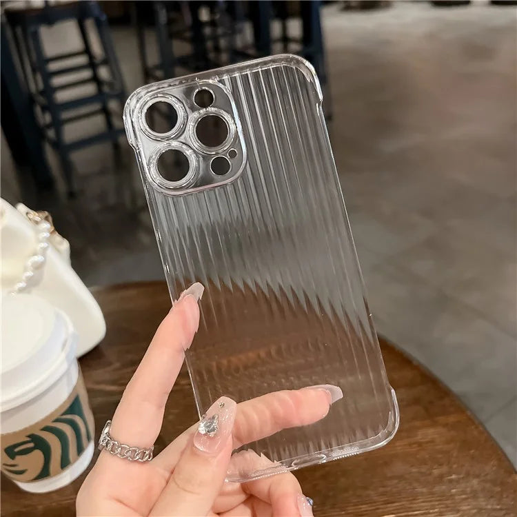 For iPhone 15 Pro Max Case Clear Corrugated Texture Hard PC Frameless Phone Cover