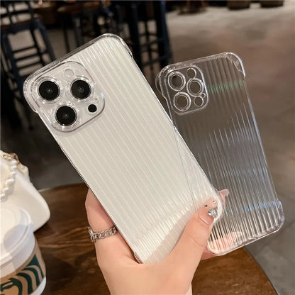 For iPhone 15 Pro Max Case Clear Corrugated Texture Hard PC Frameless Phone Cover