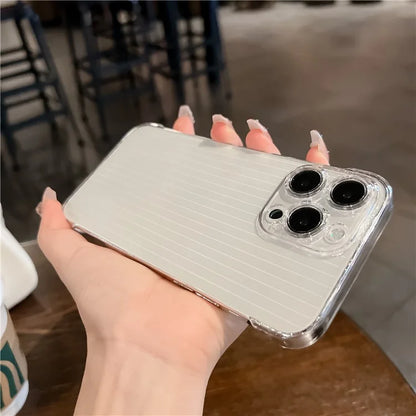 For iPhone 15 Pro Max Case Clear Corrugated Texture Hard PC Frameless Phone Cover
