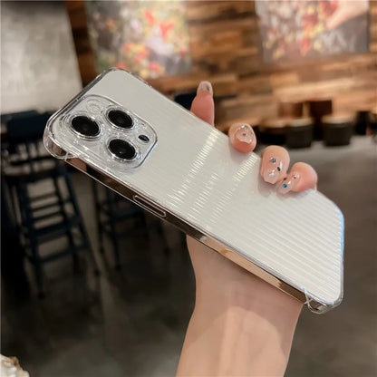 For iPhone 15 Pro Max Case Clear Corrugated Texture Hard PC Frameless Phone Cover