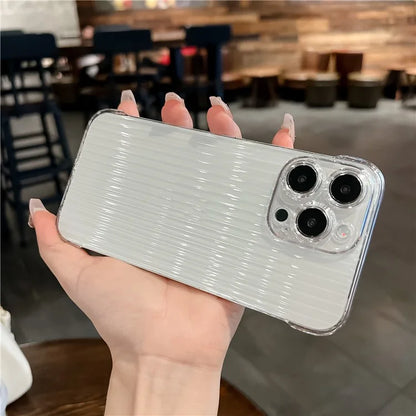 For iPhone 15 Pro Max Case Clear Corrugated Texture Hard PC Frameless Phone Cover