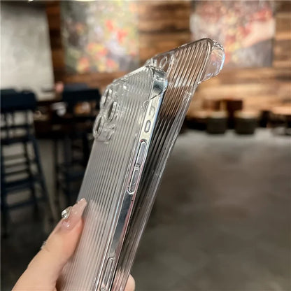 For iPhone 15 Pro Max Case Clear Corrugated Texture Hard PC Frameless Phone Cover