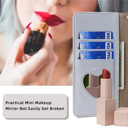 For Xiaomi Civi 4 Pro 5G / 14 Civi 5G Leather Case Zipper Wallet Stand Phone Cover with Mirror Function